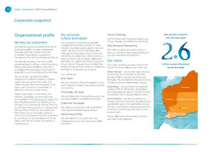 4	  Water Corporation 2014 Annual Report Corporate snapshot