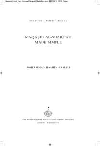 Maqasid Kamali Text Cromwell_Maqasid Made Easy.qxp[removed]:12 Page i                        MAQ®ßID AL-SHAR¬¢AH MADE SIMPLE