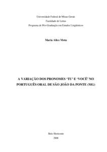 Universidade Federal de Minas Gerais Faculdade de Letras Programa de Pós–Graduação em Estudos Lingüísticos