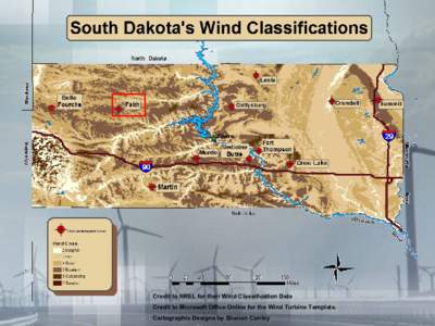 Credit to NREL for their Wind Classification Data Credit to Microsoft Office Online for the Wind Turbine Template. Cartographic Designs by Shanon Conley South Dakota State University Electrical Engineering Department