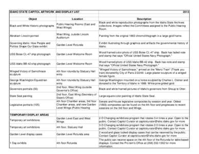 Idaho Capitol Art Inventory: Idaho State Capitol Commission