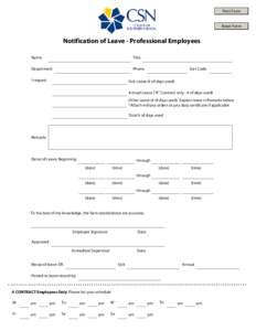 Print Form Reset Form Notification of Leave - Professional Employees Name