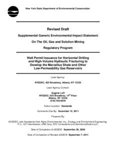 Revised Draft SGEIS Well Permit Issuance for Horizontal Drilling and High-Volume Hydraulic Fracturing