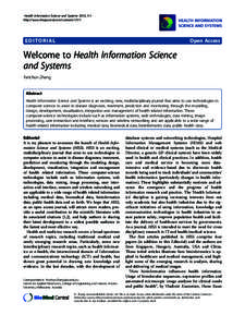 Health Information Science and Systems 2012, 1:1 http://www.hissjournal.com/contentEDITORIAL  Open Access