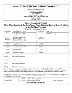 STATE OF MONTANA TERM CONTRACT Department of Administration State Procurement Bureau 165 Mitchell Building PO BoxHelena, MT