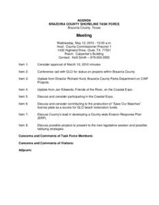 AGENDA BRAZORIA COUNTY SHORELINE TASK FORCE Brazoria County, Texas Meeting Wednesday, May 12, [removed]:00 a.m.