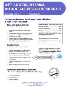 34TH ANNUAL NYSMSA MIDDLE-LEVEL CONFERENCE OCTOBER 9-11, 2014 VERONA, NY