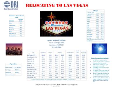 RELOCATING TO LAS VEGAS Climate Monthly Temperature (F) Distances to Major Western Cities