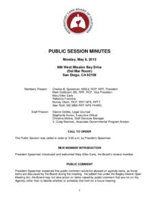 PUBLIC SESSION MINUTES  Monday, May 6, [removed]West Mission Bay Drive