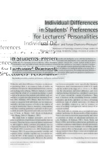 A. Furnham & T. Chamorro -Premuzic: Journal Stud of Individual ents’ Preferences Differences