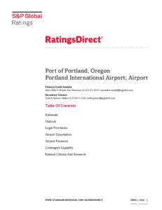 Port of Portland, Oregon Portland International Airport; Airport Primary Credit Analyst: Mary Ellen E Wriedt, San Francisco;  Secondary Contact: Todd R Spence, Dallas