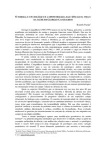 O NORMAL E O PATOLGICO E A EPISTEMOLOGIA DAS CINCIAS DA VIDA E DA SADE EM GEORGES CANGUILHEM