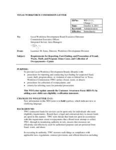 WD Letter 13-11, Change 1: Requirements for Reporting, Fact-Finding, and Prosecution of Fraud, Waste, Theft, and Program Abuse Cases, and Collection of Overpayments--Update