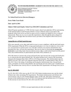 THE STATE EDUCATION DEPARTMENT / THE UNIVERSITY OF THE STATE OF NEW YORK / ALBANY, NY[removed]Office for Prekindergarten through Grade 12 Education Child Nutrition Program Administration 89 Washington Avenue, EBA Room 375,