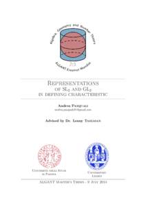 Representations  of SL2 and GL2 in defining characteristic Andrea Pasquali [removed]