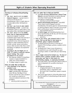 Rights of Students When Expressing Breastmilk Overview of Arkansas Breastfeeding Laws:  Ark. Stat. Ann § [removed]Indecent Exposure – a woman is not in violation of this section for