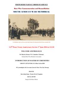 PERTH BOER WAR DAY ORDER OF SERVICE  Boer War Commemoration and Reconciliation SOUTH AFRICAN WAR MEMORIAL