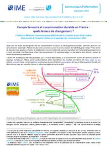 Communiqué d’information Septembre 2012 Contact : Céline Butin-Canis, [removed], [removed]ou[removed]Comportements et consommation durable en France : quels leviers de changement ?