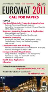 MONTPELLIER, France[removed]September  EUROMAT 2011 CALL FOR PAPERS  Topics