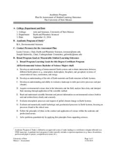 Academic Program Plan for Assessment of Student Learning Outcomes The University of New Mexico A. College, Department and Date 1. College: