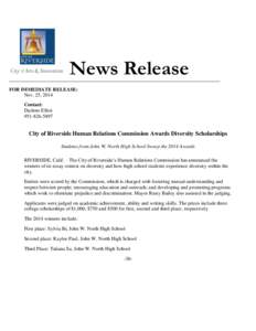 News Release FOR IMMEDIATE RELEASE: Nov. 25, 2014 Contact: Darlene Elliot[removed]