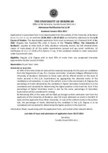 THE UNIVERSITY OF BURDWAN  Office of the Secretary, Faculty Council (Arts etc.) Admission Notification for LL.M Academic Session