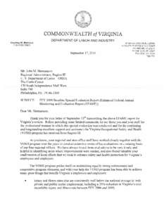 COMMONWEALTH of VIRGINIA DEPARTMENT OF LABOR AND INDUSTRY Courtney M. Malveaux COMMI SSIONE R