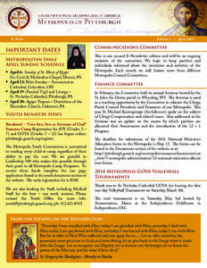 E-News  Edition 2 | April 2014 IMPORTANT DATES Metropolitan Savas’