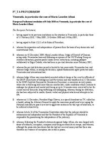 P7_TA-PROV[removed]Venezuela, in particular the case of Maria Lourdes Afiuni European Parliament resolution of 8 July 2010 on Venezuela, in particular the case of Maria Lourdes Afiuni The European Parliament, –