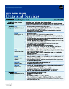 National Aeronautics and Space Administration  EARTH SYSTEM SCIENCE Data and Services ATMOSPHERE Data Set Reference Sheet
