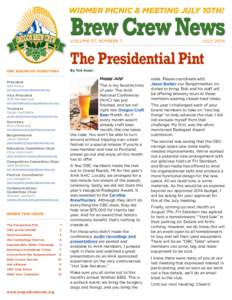 Widmer Picnic & Meeting July 10th!  Brew Crew News Volume 37, Number 7	  JULY 2014