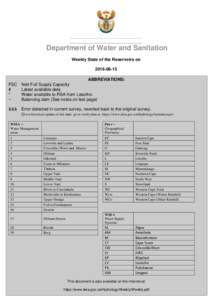 Department of Water and Sanitation Weekly State of the Reservoirs onABBREVIATIONS: FSC #