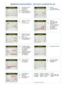 HERMISTON SCHOOL DISTRICT | [removed]CALENDAR (Pre LD) AUGUST 2013 S