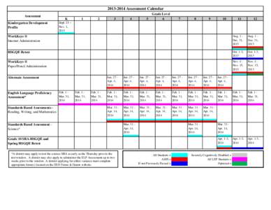 [removed]Assessment Calendar Assessment Kindergarten Development Profile  K