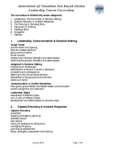 Association of Canadian Sea Kayak Guides Leadership Course Curriculum The curriculum is divided into seven categories: [removed].