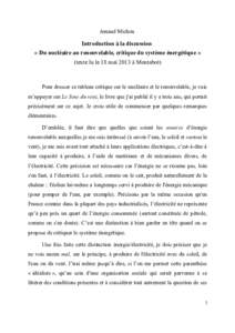 Arnaud Michon  Introduction à la discussion « Du nucléaire au renouvelable, critique du système énergétique » (texte lu le 18 mai 2013 à Montabot)