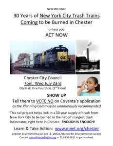 NEW MEETING!  30 Years of New York City Trash Trains Coming to be Burned in Chester unless you