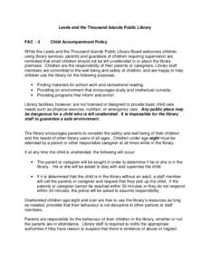 Leeds and the Thousand Islands Public Library  FAC - 3 Child Accompaniment Policy