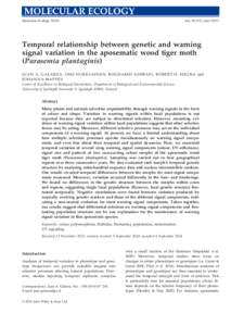 Molecular Ecologydoi: mecTemporal relationship between genetic and warning signal variation in the aposematic wood tiger moth