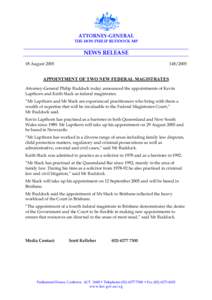Microsoft Word - 148Aug18_05APPOINTMENT OF TWO NEW FEDERAL MAGISTRATES.doc