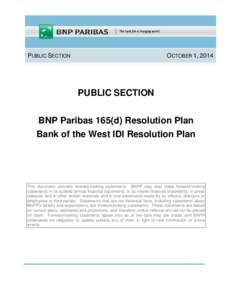 PUBLIC SECTION  OCTOBER 1, 2014 PUBLIC SECTION BNP Paribas 165(d) Resolution Plan