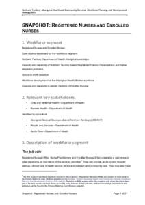 Northern Territory Aboriginal Health and Community Services Workforce Planning and Development Strategy 2012 SNAPSHOT: REGISTERED NURSES AND ENROLLED NURSES 1.	
  Workforce	
  segment	
  	
  