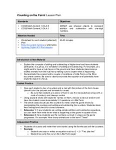 Counting on the Farm! Lesson Plan Standards • •  CCSS.Math.Content.1.OA.D.8