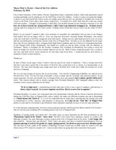 Mayor Paul A. Dyster – State of the City Address February 26, 2014 City Council members, fellow public officials, department heads, community leaders, ladies and gentlemen—good evening and thank you for joining me fo