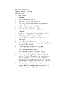 The Reconstructionist Volume 69, Number 1, Fall 2004 Table of Contents