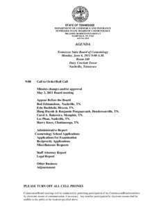 STATE OF TENNESSEE DEPARTMENT OF COMMERCE AND INSURANCE TENNESSEE STATE BOARD OF COSMETOLOGY 500 JAMES ROBERTSON PARKWAY NASHVILLE, TN[removed]2515