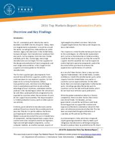 2016 Top Markets Report Automotive Parts Overview and Key Findings Introduction The U.S. automotive parts industry has nearly doubled since 2009 in terms of exports. Today, there are large domestic automakers in countrie