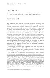 Philosophical Investigations 29:1 January 2006 ISSN[removed]DISCUSSION A No-Theory?: Against Hutto on Wittgenstein Rupert Read, UEA