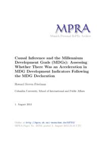 M PRA Munich Personal RePEc Archive Causal Inference and the Millennium Development Goals (MDGs): Assessing Whether There Was an Acceleration in
