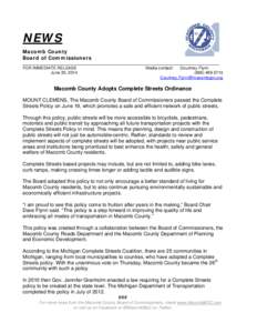 NEWS Macomb County Board of Commissioners FOR IMMEDIATE RELEASE June 20, 2014